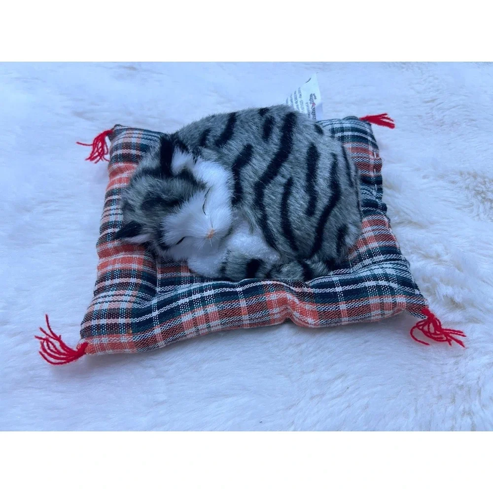 Perfect Petzzz Minis Grey Tabby Cat On Bed plush toy animal
